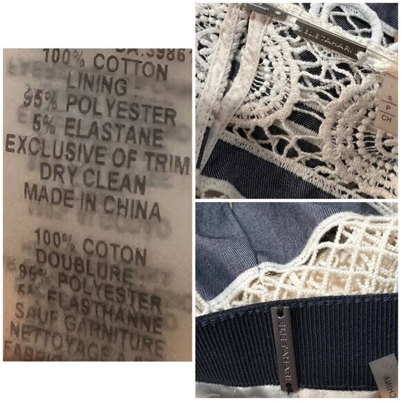 Elie Tahari Sz S 4 Cropped Crochet Lace Chambray Ivory Blue Skirt Top 2pc Set - Picture 15 of 16